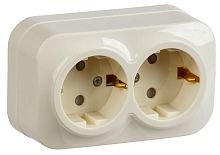 Розетка двухместная для открытой установки РСш22-3-ХК с заземлением и защитной шторкой 16А GLORY кремовый | код ERH24-K33-16 | IEK