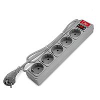 Сетевой фильтр СОЮЗ ПВС 3*0,75 5гн., выключатель с индикацией, с заземлением, серый 1,8м | код 1341 | Universal