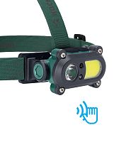 Фонарь аккумуляторный налобный сенсорный 3Вт LED+3Вт COB LED с коллиматорной линзой Li-ion 18650 1200мА.ч корпус ABS-пластик USB-шнур регулируемый эласт. ремешок | код KOC502Lit | КОСМОС