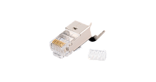 Коннектор NIKOMAX RJ45/8P8C под витую пару, Кат.6(Класс E), 250МГц, покрытие 50мкд, универсальные ножи, экранированный, со вставкой, с хвостовиком, круглый ввод, уп-ка 100шт. | код NMC-RJ88RZ50SE3-T-100 | NIKOMAX