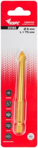 Сверло универсальное, шестигранный U-хвостовик под биту 8х75 мм | код 35185 | FIT фото 3 Сверло универсальное, шестигранный U-хвостовик под биту 8х75 мм | код 35185 | FIT фото 3