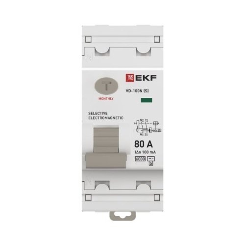 Выключатель дифференциального тока ВД-100N (S) 2P 80А 100мА тип AC эл-мех 6кА PROXIMA EKF | код E1026MS80100 | EKF фото 5 Выключатель дифференциального тока ВД-100N (S) 2P 80А 100мА тип AC эл-мех 6кА PROXIMA EKF | код E1026MS80100 | EKF фото 5