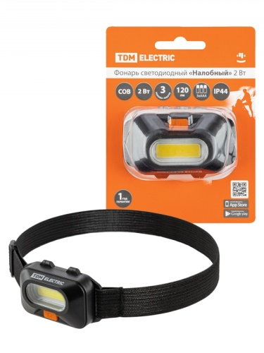 Фонарь светодиодный Налобный 2 Вт COB, 120 лм, бат. 3*AAA TDM | код SQ0350-0072 | TDM