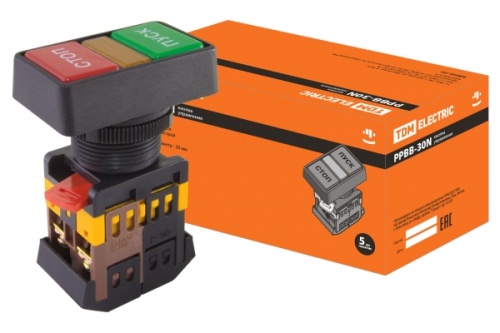 Кнопка РPBВ-30N Пуск-Стоп d30мм неон/230В 1з+1р TDM | код SQ0704-0027 | TDM