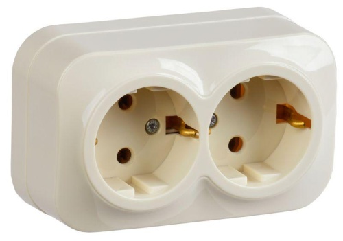 Розетка двухместная для открытой установки РС22-3-ХК с заземлением 16А GLORY кремовый | код ERH21-K33-16 | IEK