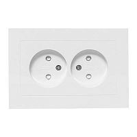 Эпика Механизм розетки двойной 16А без заземления со шторками с рамкой белый EKF | код UP1-SOW-201 | EKF