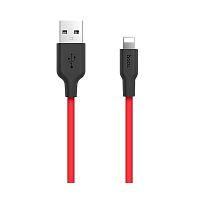 Кабель USB 2.0 hoco X21, силиконовая оплетка, AM/Lightning M, черно-красный, 1м | код 6957531071372 | Hoco