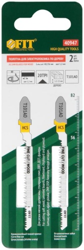 Полотна по дереву, HCS, остроконечные зубья, 82/56/1.4 мм (Т101AO),2 шт | код 40947 | FIT