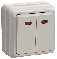 Выключатель 2-клавишный ОКТАВА, с подсветкой, открытый монтаж, кремовый | код. EVO21-K33-10-DC | IEK