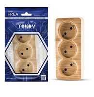 Розетка 3-м ОП Frea 16А IP20 250В без заземл. АБС-пластик сосна | код TKE-FR-R3-C25 | TOKOV ELECTRIC