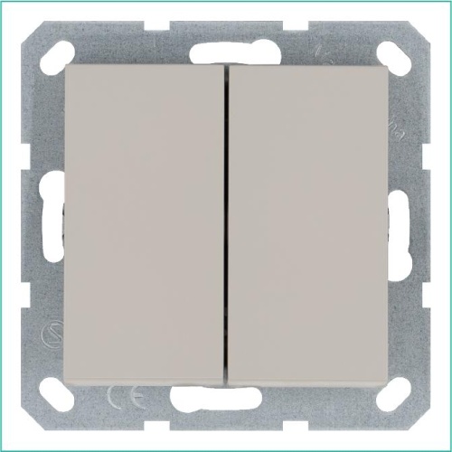 Выключатель двухклавишный проходной 10A 250V~ с накладкой, цвет Тауп | код G3022T | Jasmart