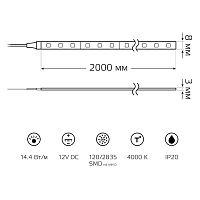 Лента светодиодная LED 2835/120-SMD 14.4 Вт/м 1400 лм/м 4000К DC 12В IP20 8мм (блистер 2м) Basic Gauss | код BT081 | Gauss