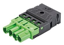 Вилочный разъем на кабель диам. 9,5 - 11,5 мм, 4 полюса, пружинная фиксация, номинальное напряжение: 250/400V, номинальный ток: 20A, цвет корпуса: черный, цвет контактной вставки: зеленый, серия gesis GST18i4 | код 92.944.0353.0 | Wieland С