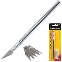Нож макетный (скальпель) BRAUBERG Special, 6 лезвий в комплекте, металлический корпус, блистер, 235405 | код 235405 | BRAUBERG