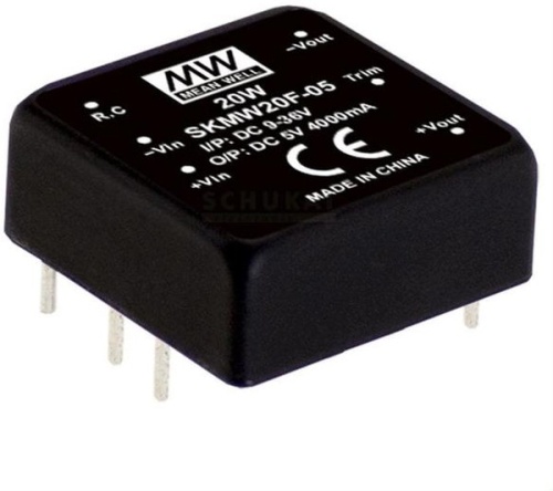 Источник питания DC-DC, 20Вт, Uвх=9…36B, Uвых=5В/4А, рег. вых=±10%Uном, вход дист. управл., изоляция 1500В DC, в корпусе 25.4х25.4х10.2мм, -40С…+85С | код SKMW20F-05 | MeanWell Источник питания DC-DC, 20Вт, Uвх=9…36B, Uвых=5В/4А, рег. вых=±10%Uном, вход дист. управл., изоляция 1500В DC, в корпусе 25.4х25.4х10.2мм, -40С…+85С | код SKMW20F-05 | MeanWell