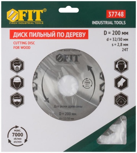 Диск пильный для циркулярных пил по дереву 200x32/30x24T | код 37748 | FIT фото 3