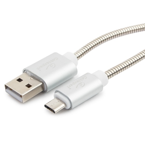 Кабель USB 2.0 Cablexpert CC-G-mUSB02S-1M, AM/microB, серия Gold, длина 1м, серебро, блистер | код CC-G-mUSB02S-1M | Cablexpert Кабель USB 2.0 Cablexpert CC-G-mUSB02S-1M, AM/microB, серия Gold, длина 1м, серебро, блистер | код CC-G-mUSB02S-1M | Cablexpert