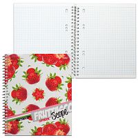 Тетрадь А5, 100 л., HATBER, спираль, клетка, глянцевый лак, карман, КЛУБНИЧКА , 100Ткм5B1сп_10808, T106242 | код 402428 | HATBER