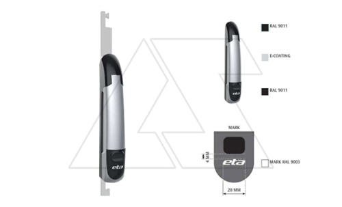 Ручка с рычагом для ENUX/EMOX/ECOMP из нержавеющей стали с логотипом ETA, RAL9005 + e-coating silver | код ELWE003 | ETA Ручка с рычагом для ENUX/EMOX/ECOMP из нержавеющей стали с логотипом ETA, RAL9005 + e-coating silver | код ELWE003 | ETA