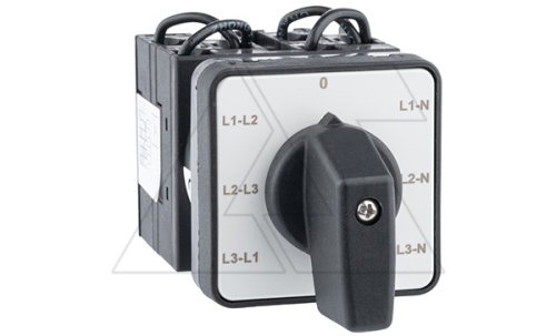 Переключатель вольтметра UKT0-3-8007/E, 20A, тип LL-0-LN (линейное-0-фазное), на дверь, фронт IP65 | код UKT0-3-8007/E | Kripal