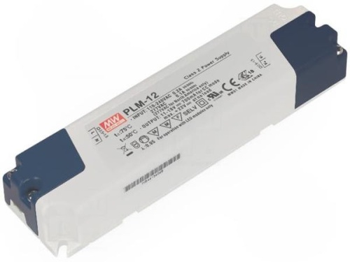 Источник питания AC-DC, 12.6Вт, ККМ, стабилизация тока, вход 110…295В AC, 47…63Гц /7…12В DC, выход 1050мА/7…12В, изоляция 3750В AC, в кожухе 145х38х22мм, -30…+50С | код PLM-12-1050 | MeanWell