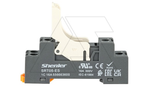 Цоколь SRT05-ES+SR20L, 16A(300V), с фиксатором, винтовой зажим, черный, на рейку DIN35/панель, для RFT1CO, 46.61, G2R-1, KRI1 | код SRT05-ES+SR20L | Shenler
