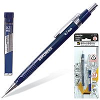 Набор BRAUBERG: механический карандаш, трёхгранный синий корпус + грифели HB, 0,7 мм, 12 штук, блистер, 180494 | код 180494 | BRAUBERG
