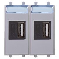 USB зарядное устройство модульное, Avanti, Закаленная сталь, 2модуля, 2.1 А | код 4404542 | DKC