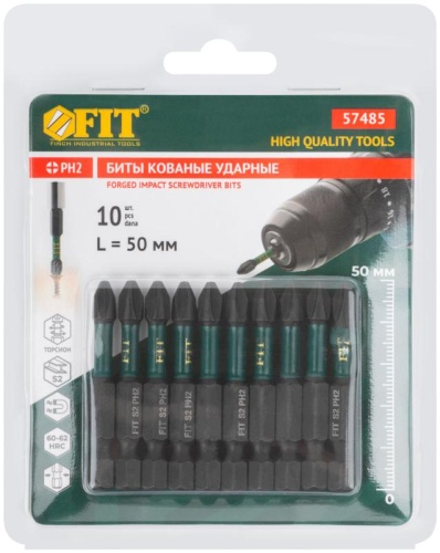 Биты кованые ударные, сталь S2, односторонние 50 мм PH2, Профи 10 шт., блистер | код 57485 | FIT фото 3