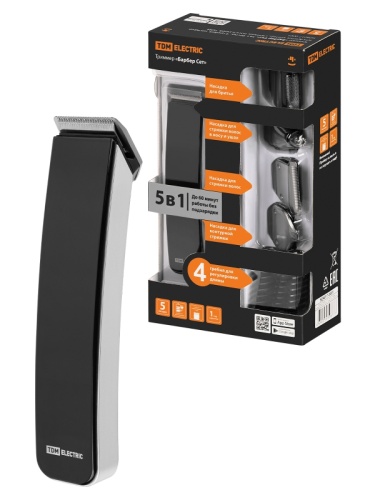Триммер Барбер Сет, 5в1, беспр., 4 гребня, насадки для бритья, контур., стрижки, носа и ушей, TDM | код SQ4017-0001 | TDM