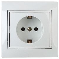Розетка Intro Plano 1Э-202-01 с заземлением 2P+E Schuko, 16А-250В, IP20, СУ, без лапок, белый | код Б0053952 | ЭРА