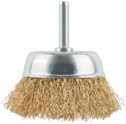 Кордщетка чашечная, со шпилькой, стальная латунированная волнистая проволока 65 мм | код 38467 | FIT Кордщетка чашечная, со шпилькой, стальная латунированная волнистая проволока 65 мм | код 38467 | FIT