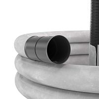 Двустенная труба ПНД гибкая дренажная д.110мм с геофильтром, SN8, перфорация 360 град., в бухте 50м, цвет черный | код 141911A-8K | DKC