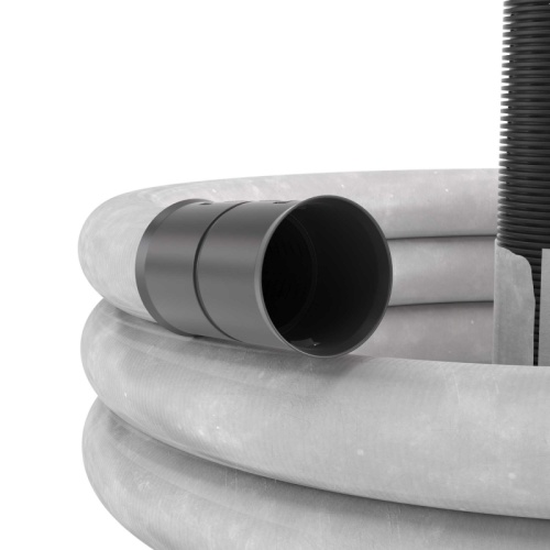 Двустенная труба ПНД гибкая дренажная д.110мм с геофильтром, SN8, перфорация 360 град., в бухте 50м, цвет черный | код 141911A-8K | DKC Двустенная труба ПНД гибкая дренажная д.110мм с геофильтром, SN8, перфорация 360 град., в бухте 50м, цвет черный | код 141911A-8K | DKC