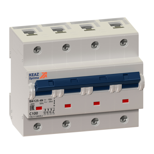 Выключатель автоматический модульный OptiDin BM125-4NC125-8ln-ОМ4-РЕГ | код 298904 | КЭАЗ Выключатель автоматический модульный OptiDin BM125-4NC125-8ln-ОМ4-РЕГ | код 298904 | КЭАЗ