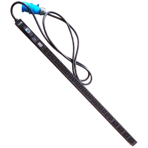 Блок розеток вертикальный, 1-фазный с автоматом, A/V-метр, 32A / 250V, 4xC19 + 20xC13, шнур 3.0 м, разъем IEC309 | код TWT-PDVI-4C9-20C3-I9 | TWT