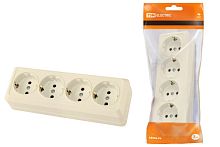 Розетка 4-х местная горизонтальная 2П+3 открытой установки IP20 16A сл. кость Ладога TDM | код SQ1801-0230 | TDM