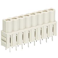 Розеточный разъем, вертикальный, на плату, шаг 5,08 мм, 10 полюсов, фиксация на плате пайкой, 690V, 12А, без маркировки, цвет: серый, серия 8213 BL G | код 25.342.4053.0 | Wieland