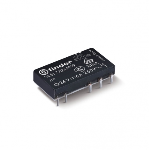 Ультратонкое электромеханическое реле, монтаж на печатную плату, 1CO 6A, контакты AgSnO2, катушка 12В DC (чувствит.), плоский корпус, степень защиты RTI, | код 345170124019 | FINDER Ультратонкое электромеханическое реле, монтаж на печатную плату, 1CO 6A, контакты AgSnO2, катушка 12В DC (чувствит.), плоский корпус, степень защиты RTI, | код 345170124019 | FINDER