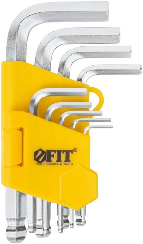 Ключ шестигранный 1.5-10мм с шаровым наконечником в пластик. держателе CrV сталь (уп.9шт) FIT 64191 фото 2