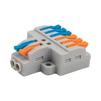 Клемма СМК 2х3 проходная разветвительная 2 полюса, с монтажной площадкой (1 ввод, 3 вывода на полюс), (5 шт./уп.) REXANT | код 07-5234-05 | REXANT