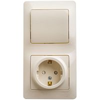 Блок: выключатель 1-клавишный и розетка GLOSSA, скрытый монтаж, бежевый | код. GSL000270 | Schneider Electric