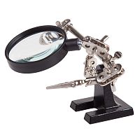 Держатель Третья рука REXANT, 2 зажима, чугун, лупа (2.5х) 60 мм | код 12-0251-4 | REXANT