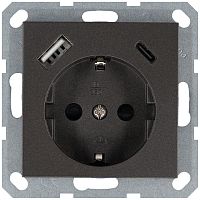 Розетка Schuko с USB A+C с защитными шторками 16A 250V~ 2P+T USB 25W, цвет Мокко | код G5501USB-25Z | Jasmart