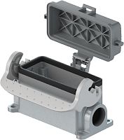 Закрытое основание разъема REVOS, Size 16, с уплотнителем, с одной защелкой, с защитной крышкой, 1 кабельный ввод IP54 M25x1,5, с левым расположением, материал корпуса: алюминиевый сплав | код 71.341.1635.0 | Wieland