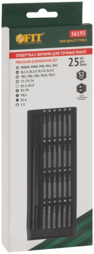 Отвертка с битами для точных работ, 25 шт, сталь S2, алюминиевый кейс, Профи | код 56195 | FIT фото 3