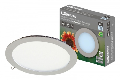 Светильник ультратонкий встраиваемый светодиодный Даунлайт СВО (хром) 6 Вт 4000К TDM | код SQ0329-0102 | TDM Светильник ультратонкий встраиваемый светодиодный Даунлайт СВО (хром) 6 Вт 4000К TDM | код SQ0329-0102 | TDM