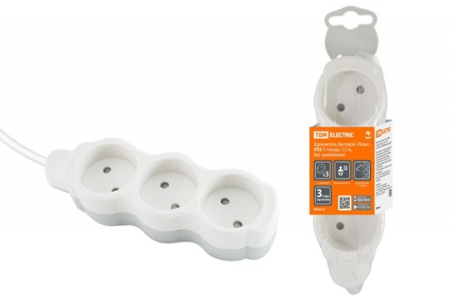 Удлинитель бытовой Люкс УЛ3 3 гнезда, 5м, б/з, с з/ш, ПВС 2х0,75 мм2 10А/250В бело-серый TDM | код SQ1303-0225 | TDM