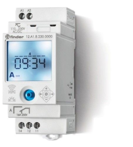 Реле времени цифровое недельное ASTRO, монтаж на рейку 35мм, 1СO 16A, питание 110…230B AC/DC, NFC, ширина 35мм, степень защиты IP20 | код 12A182300000 | FINDER Реле времени цифровое недельное ASTRO, монтаж на рейку 35мм, 1СO 16A, питание 110…230B AC/DC, NFC, ширина 35мм, степень защиты IP20 | код 12A182300000 | FINDER