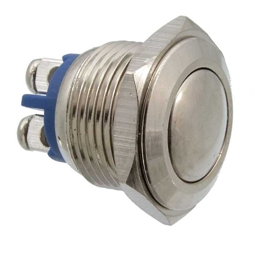 Кнопка антивандальная без подсветки RUICHI PBS-28B, М16, IP65, 36 В, никелированная латунь | код 88426 | Ruichi